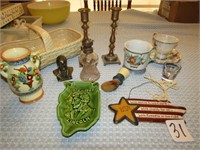 BRASS CANDLE STANDS, US GRANT, CUP/ SAUCER, MORE