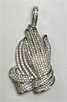 Lg Sterling Iced Out CZ Praying Hand Pendant 10 Gr