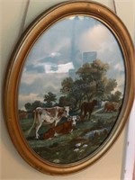 Vintage Pasture Scene Framed Oval Art Wood Frame