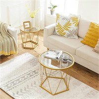 HOOBRO Round Coffee Table Set of 2, Gold Coffee En