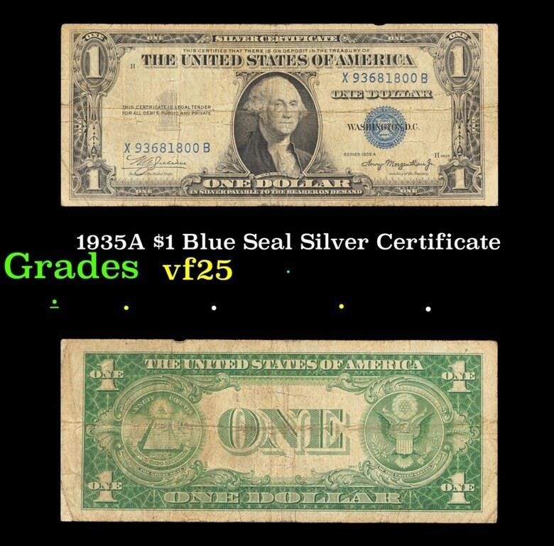 1935A $1 Blue Seal Silver Certificate Grades vf+