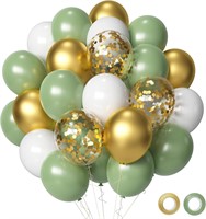 50Pcs Sage Green and Gold Confetti Party Balloons