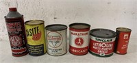 6 empty advertising tins, mostly automotive