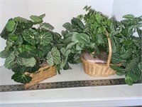 Wicker baskets with greenery