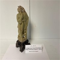 Asian Carved Soapstone Fisherman Figurine