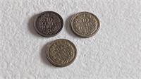 1939 1941 1944 10 Cent Silver Coins