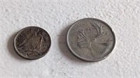 1958 Canada Silver 25 Cent & 1949 10 Cent Coin