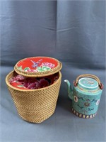 Vintage Chinese Hand Drawn Teapot w/ Case