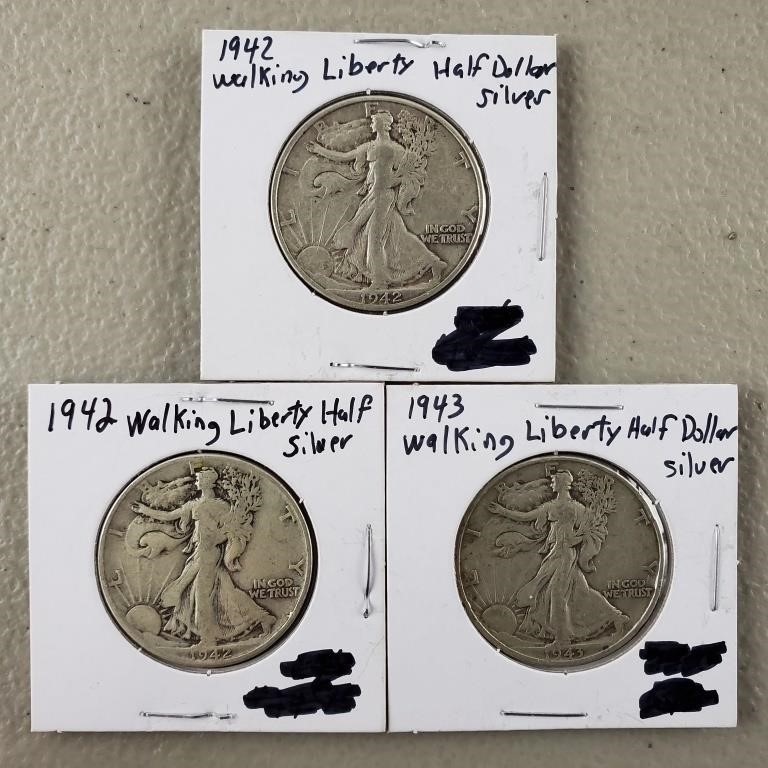 1942, 1942 & 1943 Liberty Silver Half Dollars