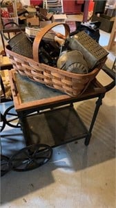 Antique cart with removable glass, top tray, on