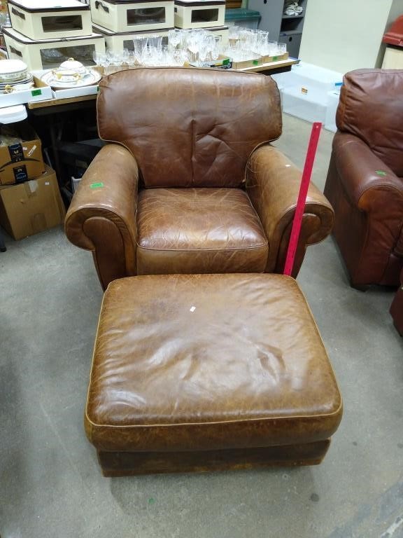 Brown Leather Chair & Ottoman