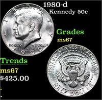 1980-d Kennedy Half Dollar 50c Grades GEM++ Unc