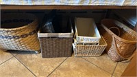 Seven large storage baskets, two cloth lines, two