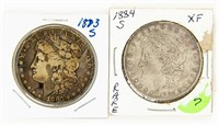 Coin 2 Morgan Silver Dollars-1883-S/1884-S-F-XF