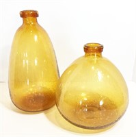 Two Amber Glass Vases