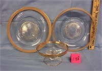 3 pcs. signed heisey gold trim glass ware