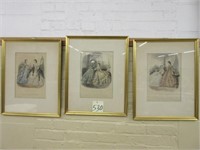 (3) Vintage Godey Girl Style Pictures