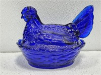 Gorgeous Cobalt Blue Glass Hen on Nest