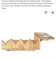 MSRP $50 Wooden Cat Wall Shelf with Feed Bowls