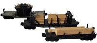 TWO LIONEL LOG CARRIERS AND TRANSFORMER CAR