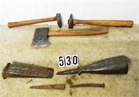 Tray lot assorted hand wrought tools: unsigned,