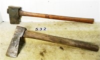 2 – Unsigned, hand wrought splitting axe/mauls, G