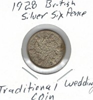 1928 British Silver Six Pence - Traditional