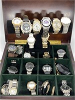 VTG COLLECTION OF WATCHES+BOMBAY TEA CHEST