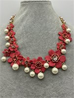 Rare J. Crew Enamel Flower & Pearl Dangle Necklace