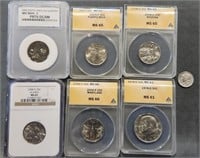 Lot Of 6 Slabbed Collector Coins & Silver Dime