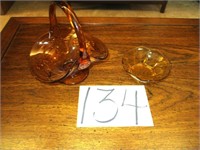 Amber colored basket & bowl (glass)