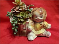 Vintage Cermaic  Rag Doll Planter with Succulents