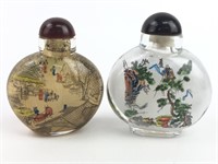 Pair of Chinese Revere Painted Glass Snuff Jars