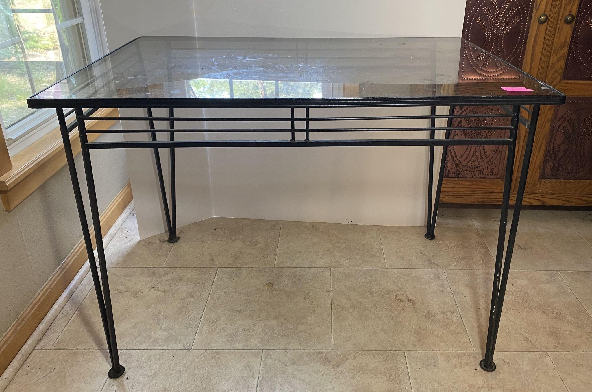 Inset Glass & Black Metal Dining Table