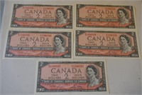 5 - 1954 Consecutive # Two Dollar Notes