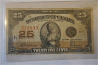 1923 Dominion of Canada Twenty Five Cent Note