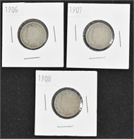 1906 / 1907 / 1908 / USD Liberty Head V Nickels