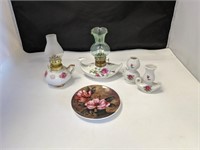 Vintage Oil Lamps,Plate & Tiny Carafes