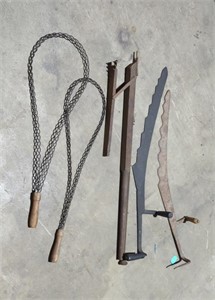 carpet stretcher, rug beaters, hay knives