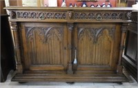 Neo Gothic Oak Tracery Carved Cabinet.