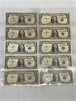 10 - $1 silver certificate notes