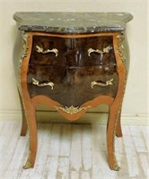 Marble Top Ormolu Trimmed Bombe Chest.