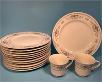 12 Wade Fine China “Diane” Pattern Plates, 2 Cups