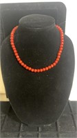 Shorter length round red coral beaded necklace