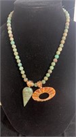 Mid length jasper bead necklace with 2 copper