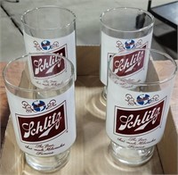 SET OF 4 LARGE SCHLITZ BEER DRINKING GLASSES