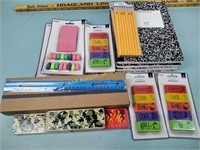 Office supplies: erasers, pencils, rulers,