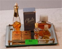 Mirror vanity tray of perfume: charlie, cotillion,