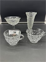 A.F. bud vase, 2 cups, & a tall sherbert