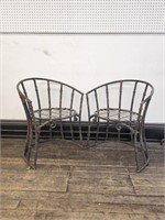 Wrought Iron Faux Bamboo Barrel Back Lounge Chairs